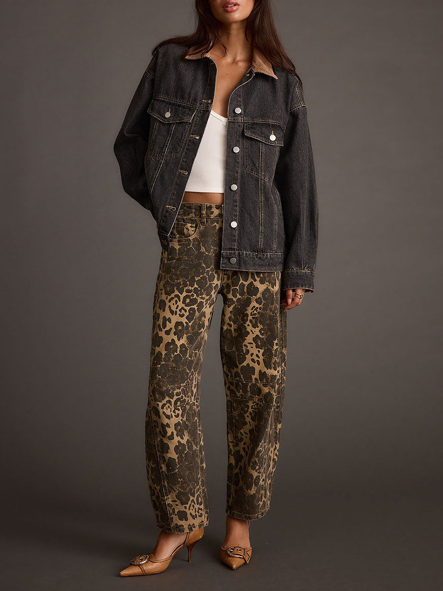 Retro Western Leopard Barrel Jeans - Eliza-Warszawa