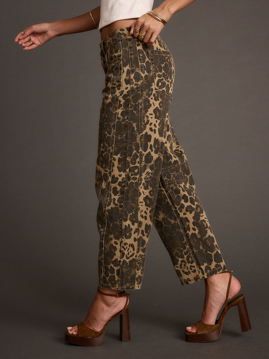 Retro Western Leopard Barrel Jeans - Eliza-Warszawa