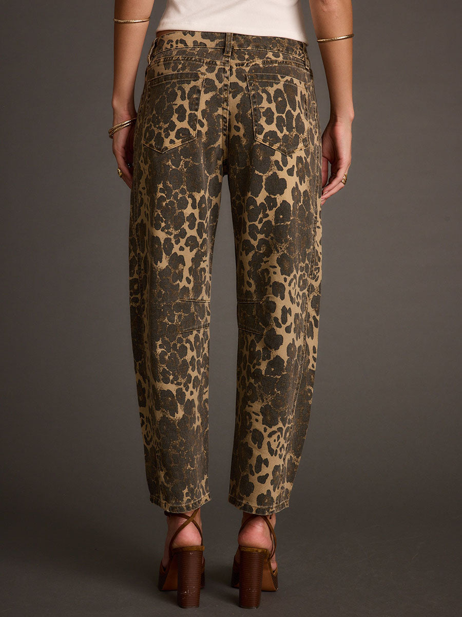 Retro Western Leopard Barrel Jeans - Eliza-Warszawa