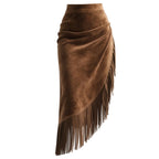Retro Western Style Irregular Design Fringed Suede Skirt - Eliza-Warszawa