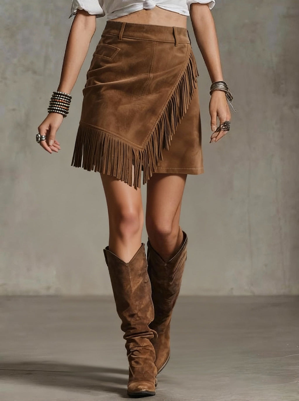 Retro Western Suede Short Skirt - Eliza-Warszawa