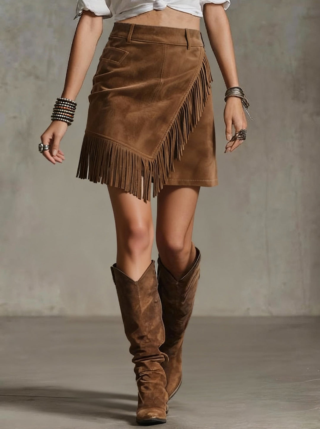 Retro Western Suede Short Skirt