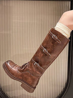 Retro distressed British square toe lace-up Martin boots - Eliza-Warszawa
