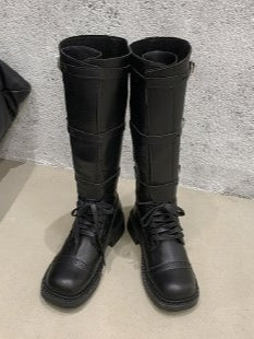 Retro distressed British square toe lace-up Martin boots - Eliza-Warszawa