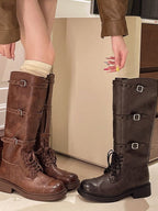 Retro distressed British square toe lace-up Martin boots - Eliza-Warszawa
