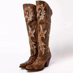 Retro pattern high-heeled thick-heeled high boots - Eliza-Warszawa