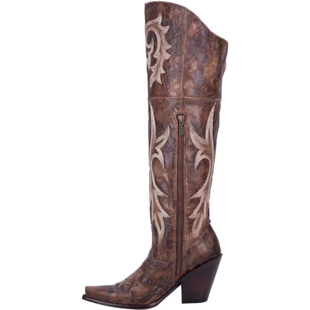 Retro pattern high-heeled thick-heeled high boots - Eliza-Warszawa