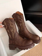 Retro soft leather thick-soled versatile mid-calf boots star_border - Eliza-Warszawa