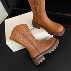 Retro soft leather thick-soled versatile mid-calf boots star_border - Eliza-Warszawa