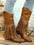 Retro tassel rivet belt knight boots - Eliza-Warszawa