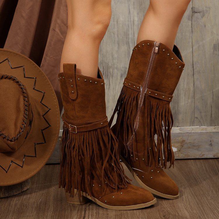 Retro tassel rivet belt knight boots - Eliza-Warszawa
