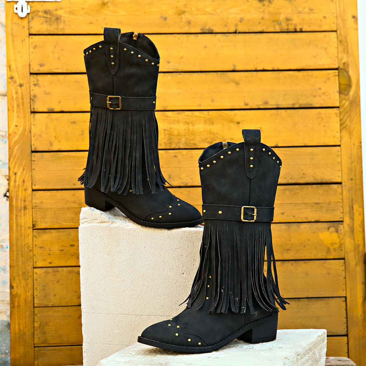 Retro tassel rivet belt knight boots - Eliza-Warszawa