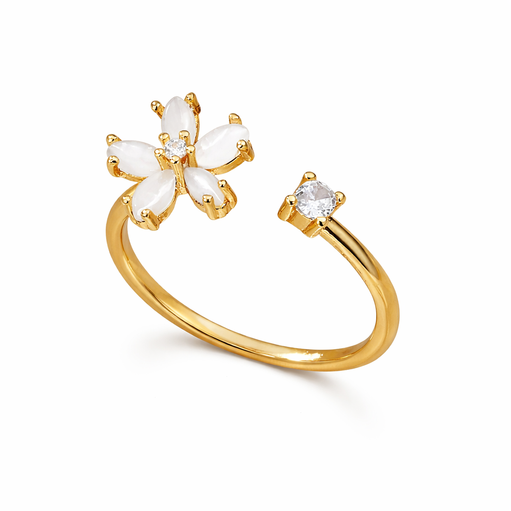 Romantic Gold Zircon Five-Petal Flower Ring