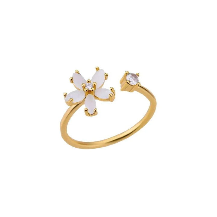 Romantic Gold Zircon Five-Petal Flower Ring