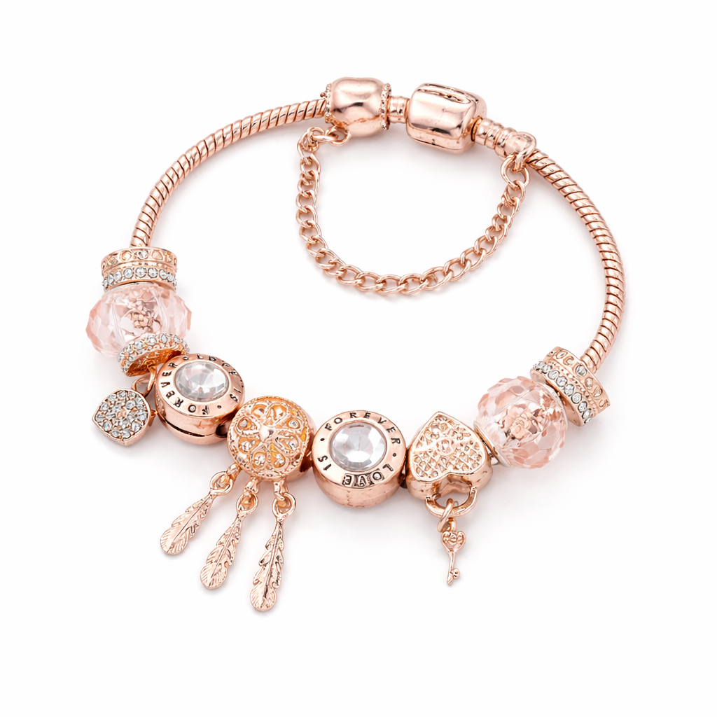 Rose Dreamcatcher Bracelet with Charms in Sterling Silver Included
