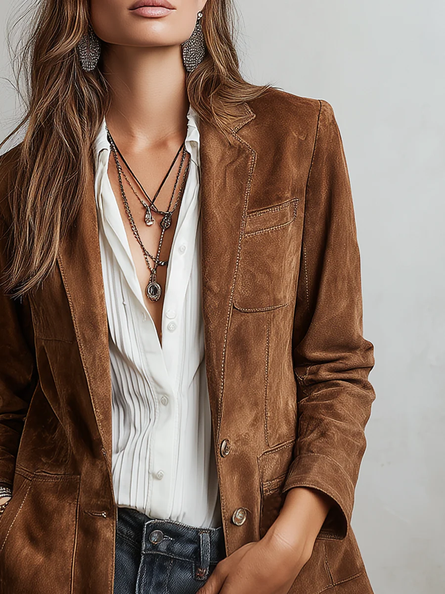 Roxy Retro Jacket | Eco-Friendly Suede, Vintage Design - Eliza-Warszawa