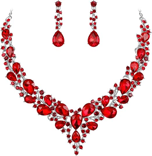 Ruby Crystal Cluster Jewelry Set | White Gold - Eliza-Warszawa