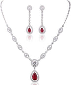 Ruby Halo Necklace and Earrings Set | White Gold - Eliza-Warszawa