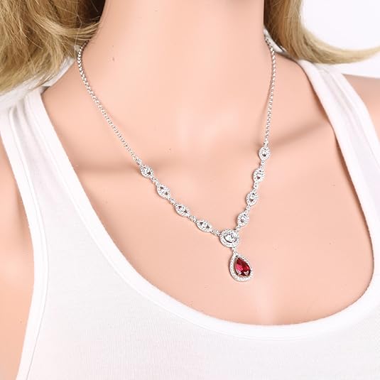 Ruby Halo Necklace and Earrings Set | White Gold - Eliza-Warszawa