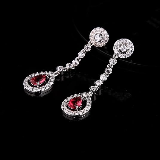 Ruby Halo Necklace and Earrings Set | White Gold - Eliza-Warszawa