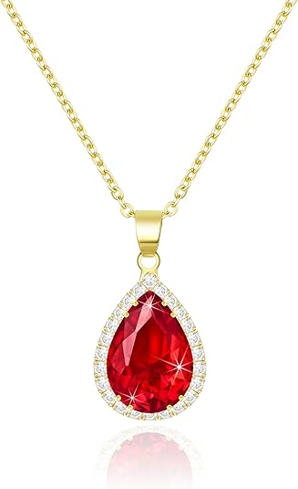 Ruby Teardrop Pendant Necklace | Gold - Eliza-Warszawa
