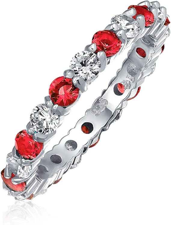 Ruby and White Stone Band Ring | White Gold - Eliza-Warszawa