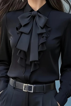 Ruffled Bow Tie Casual Long-sleeved Shirt - Eliza-Warszawa