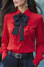 Ruffled Bow Tie Casual Long-sleeved Shirt - Eliza-Warszawa
