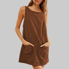 SADA™ - Chic Overall Round Neck A Line Mini Dress - Eliza-Warszawa