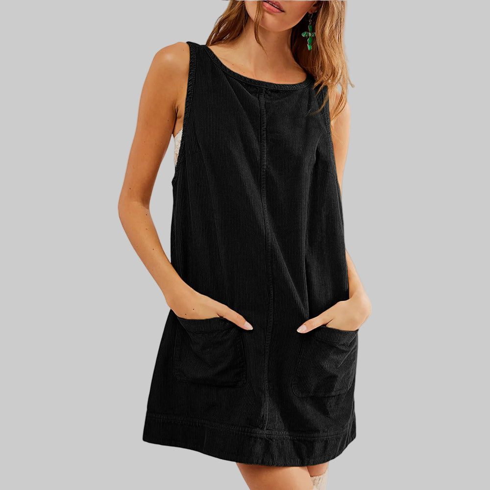 SADA™ - Chic Overall Round Neck A Line Mini Dress - Eliza-Warszawa