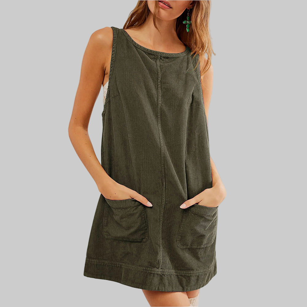 SADA™ - Chic Overall Round Neck A Line Mini Dress - Eliza-Warszawa