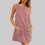 SADA™ - Chic Overall Round Neck A Line Mini Dress - Eliza-Warszawa