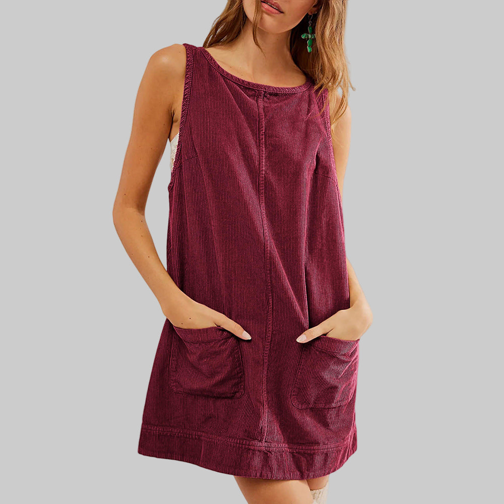 SADA™ - Chic Overall Round Neck A Line Mini Dress - Eliza-Warszawa