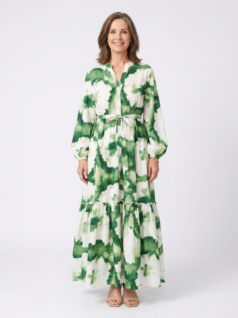 Sabine | Long Sleeve Maxi Dress with Tie Belt - Eliza-Warszawa