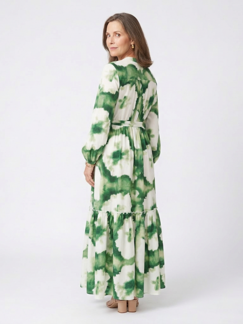 Sabine | Long Sleeve Maxi Dress with Tie Belt - Eliza-Warszawa