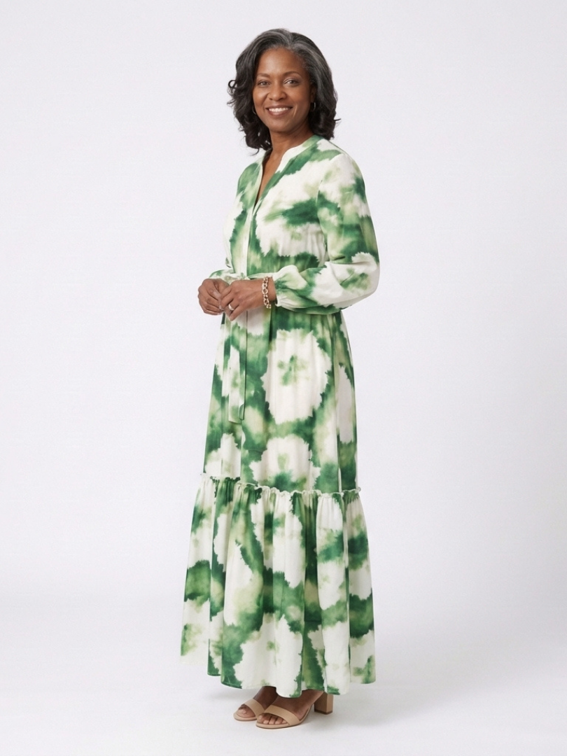 Sabine | Long Sleeve Maxi Dress with Tie Belt - Eliza-Warszawa