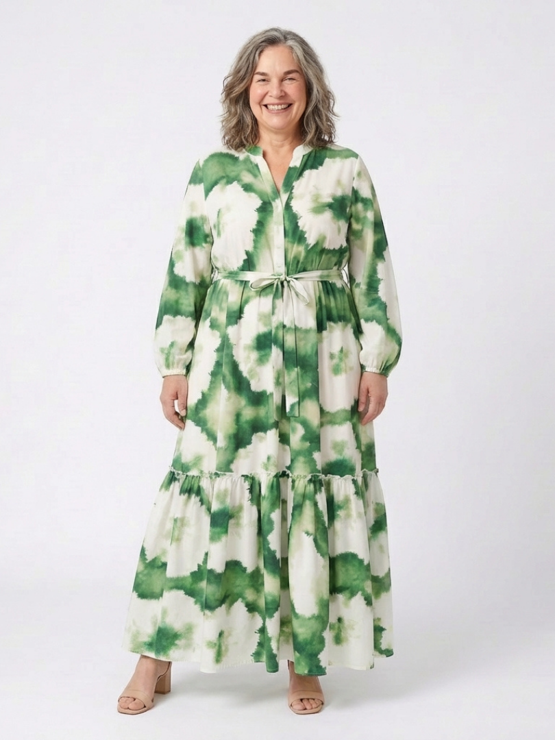 Sabine | Long Sleeve Maxi Dress with Tie Belt - Eliza-Warszawa