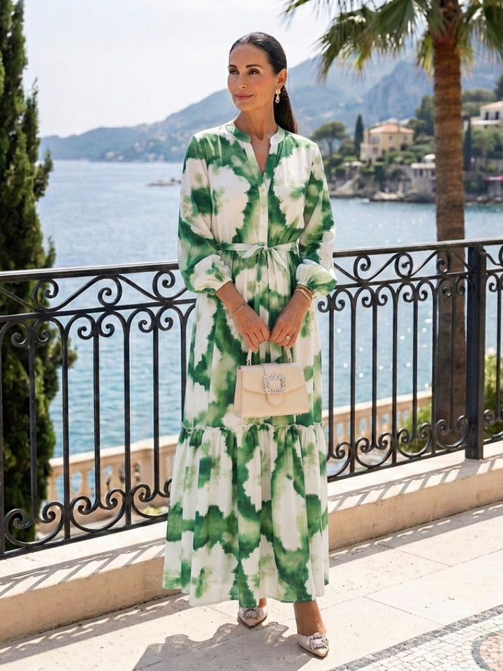 Sabine | Long Sleeve Maxi Dress with Tie Belt - Eliza-Warszawa