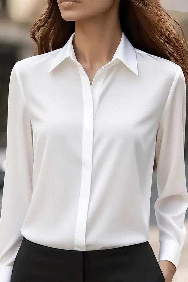 Satin Lapel Long-sleeved Casual Shirt - Eliza-Warszawa