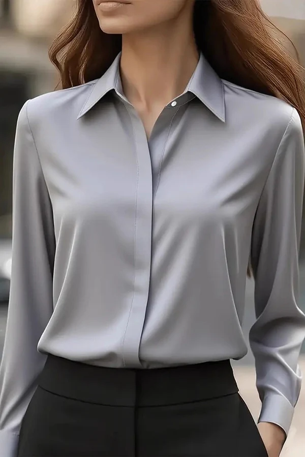 Satin Lapel Long-sleeved Casual Shirt - Eliza-Warszawa