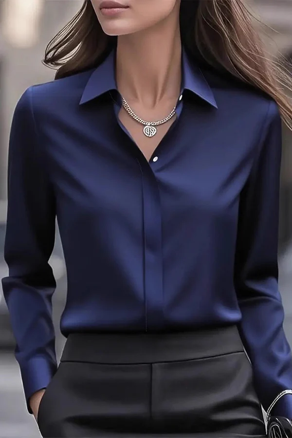 Satin Lapel Long-sleeved Casual Shirt - Eliza-Warszawa