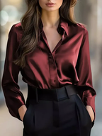 Satin Solid Color Long-sleeved Elegant Casual Shirt - Eliza-Warszawa