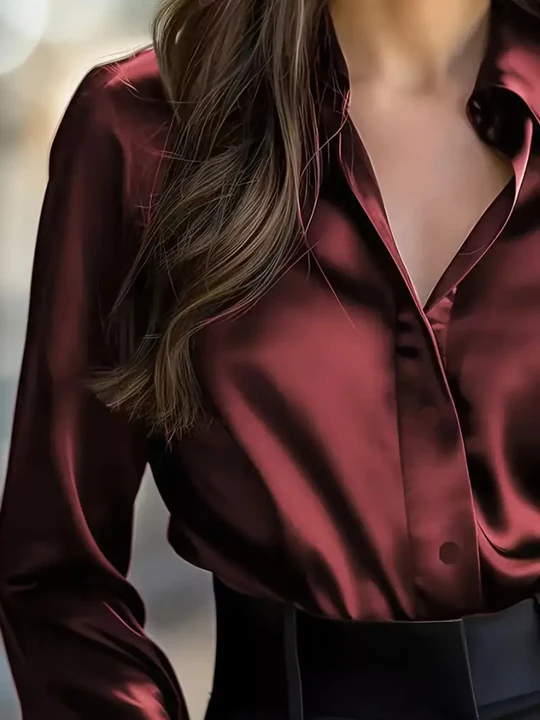 Satin Solid Color Long-sleeved Elegant Casual Shirt - Eliza-Warszawa