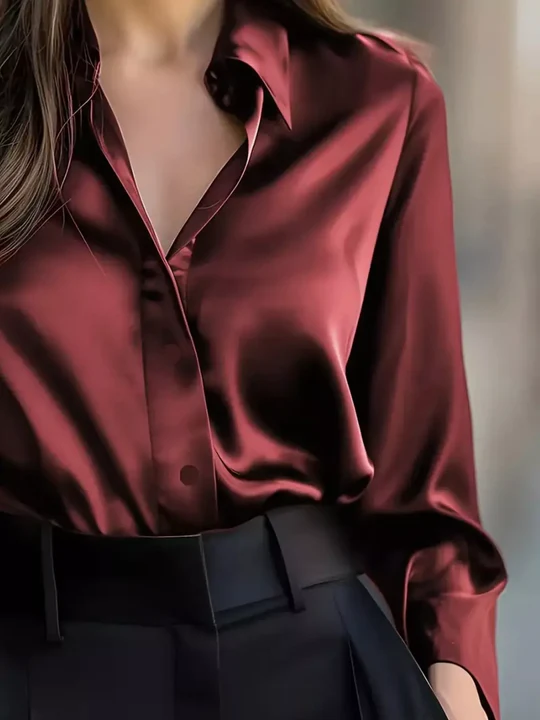 Satin Solid Color Long-sleeved Elegant Casual Shirt - Eliza-Warszawa