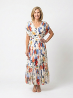 Savannah - Short Sleeve Pleated Floral Midi Dress - Eliza-Warszawa