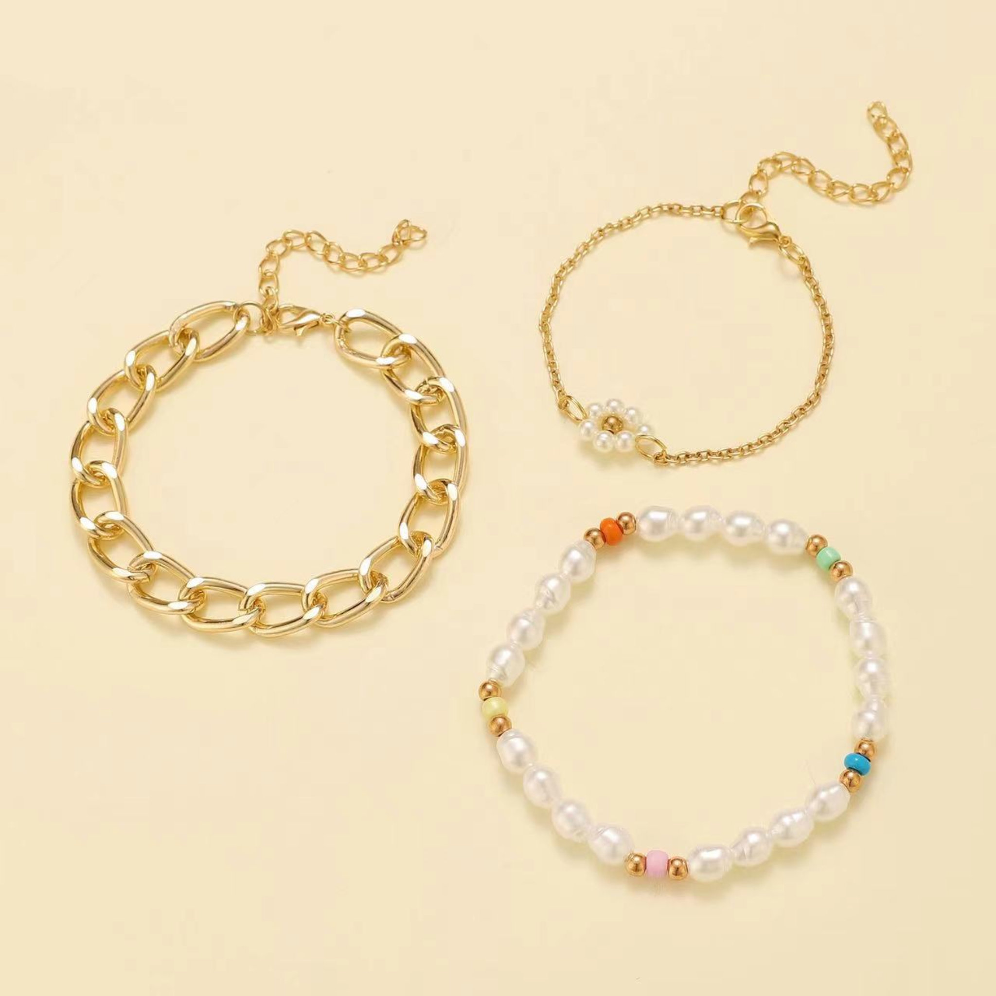 Set of Daisy Pearl Bracelets