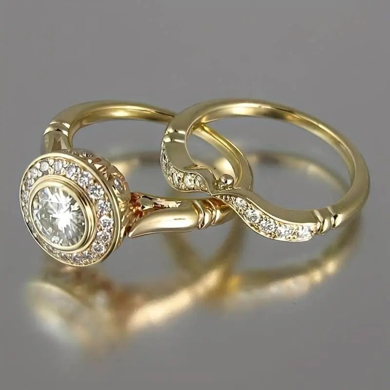 Set of Vintage Gold Rings with Zirconia - Eliza-Warszawa