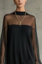Sheer-Sleeve High-Neck Mini Dress - Eliza-Warszawa