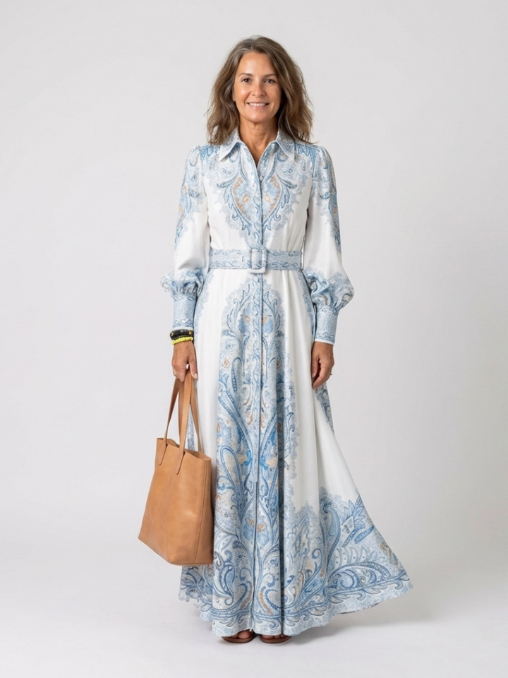 Sierra - High Neck Printed Long Sleeve Maxi Dress - Eliza-Warszawa