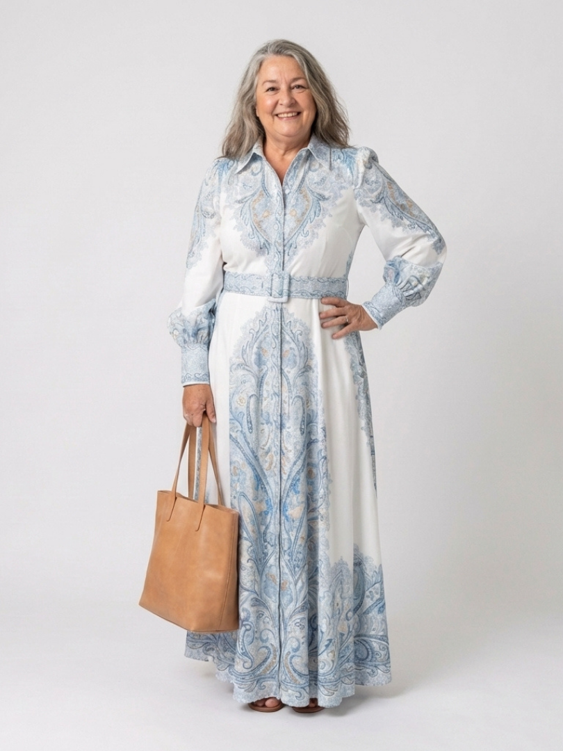 Sierra - High Neck Printed Long Sleeve Maxi Dress - Eliza-Warszawa